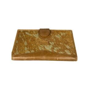 Jane Marie Womens Leather Brown & Gold Metallic Large Wallet